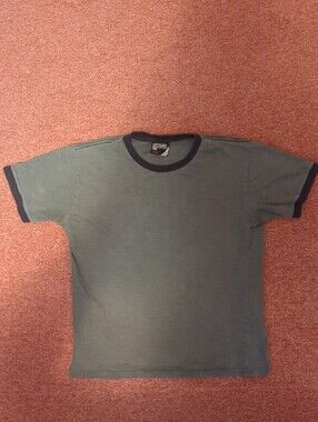 Y2K Vintage Short Sleeve Ringer Tee in Gray with Black Trim Men's Size Medium